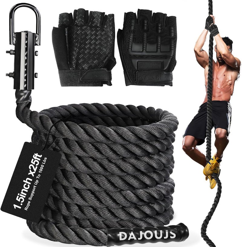 DAJOUJS Climbing Rope 1.5 Inch Diameter 10/15 / 20/30 Feet Length Gym Climbing Rope for Workout Fitness & Strength Training, Gym Rope, Exercise Climbing Rope in Black for Adults Outdoor & Indoor - Image 1